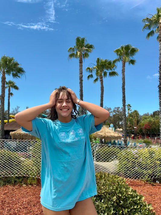 Embroidered Hibiscus T- Teal